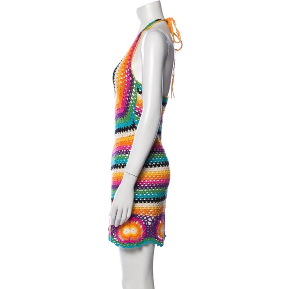 Rat & Boa Inferno Rainbow Crochet Mini Festival Halter Dress *RARE* - Picture 4 of 17